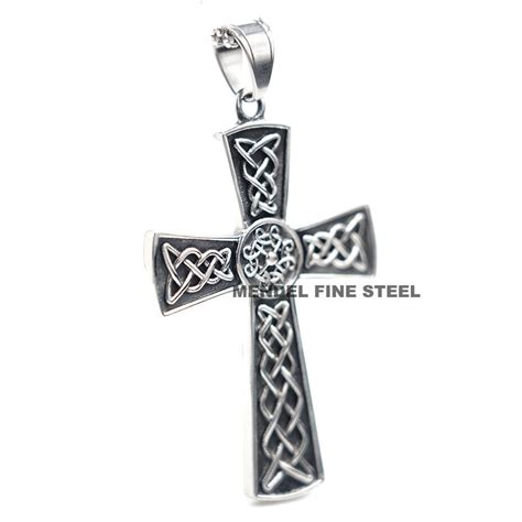 MENDEL Mens Stainless Steel Irish Celtic Knot Cross Pendant Necklace