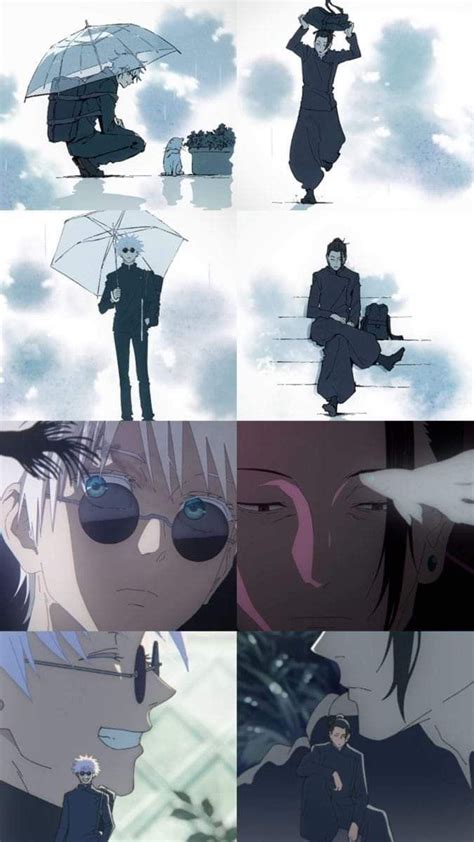 Some Anime Characters With Umbrellas In Their Hands And One Person