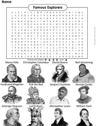 Famous World Explorers Word Search Teaching Resources