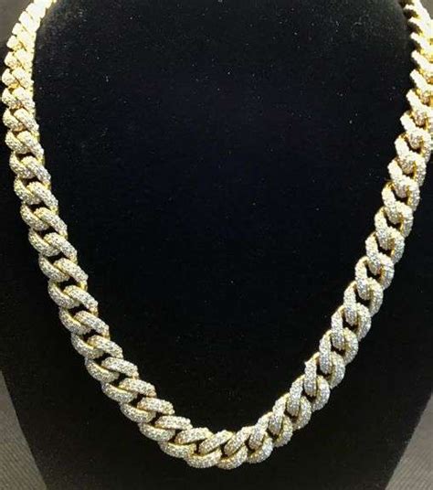 Shimmering K Yellow Gold Cuban Link Diamond Chain Seized Property