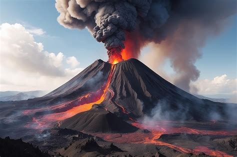 Premium Photo Active Volcano Erupting With Smoke And Lava During Day