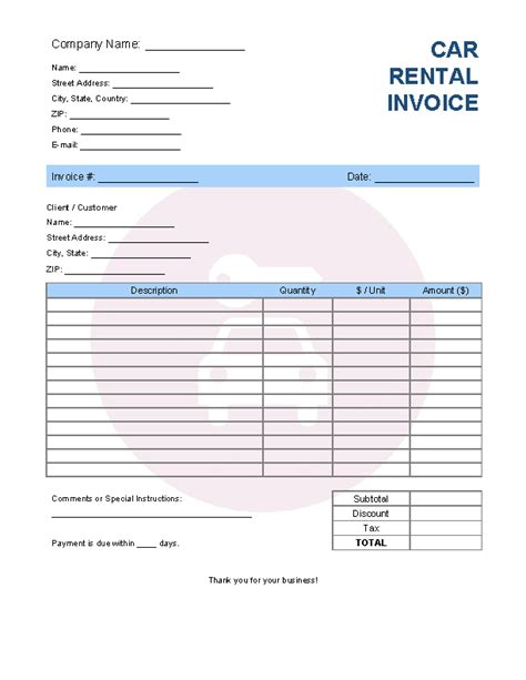 Car Rental Invoice Template Invoice Generator