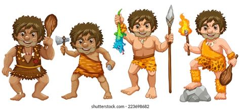 Primitive People Characters Prehistoric Stone Age Stock Vector Royalty