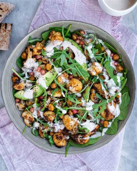 Roasted Cauliflower Salad With Tahini Dressing Six Hungry Feet