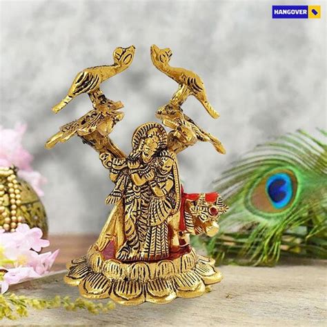 Gold Plated Metal Handicraft Radha Krishna Idol For Gift Hindu God