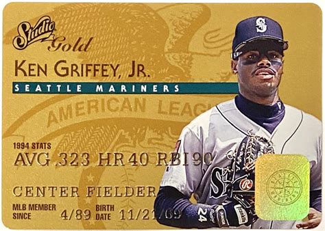 Ken Griffey Jr 1995 Studio Seattle Mariners Baseball Gold Card Hof