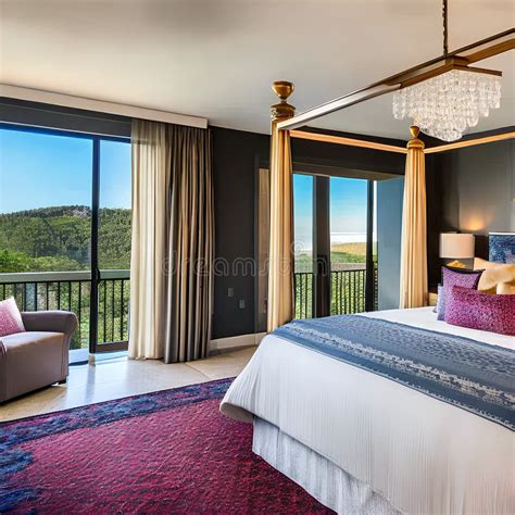 A Luxurious Master Suite With A King Size Canopy Bed A Sitting Area