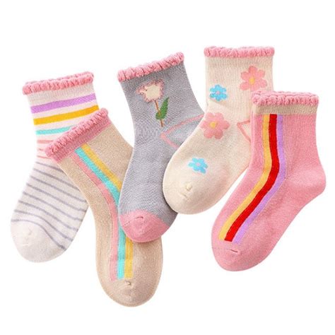 5 Pairslot Kids Girls Socks Flowers Style For Children Trendy Girl