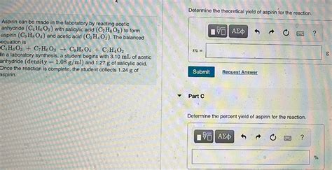 Solved Determine The Theoretical Yield Of Aspirin For The Chegg