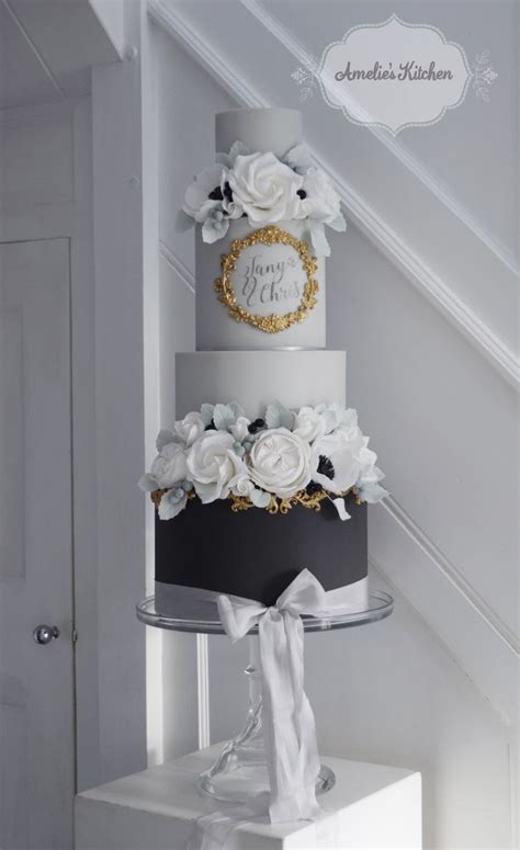 Charcoal Grey And Gold Cake Design Trimmed With Hand Dyed Kate Cullen