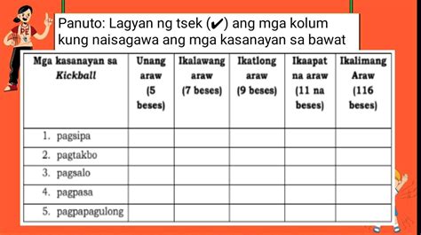 Panuto Lagyan Ng Tsek V Ang Mga Kolum Kung Studyx