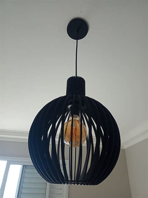 Lustre Luminária Pendente em mdf Preto Mod Globo Elo7