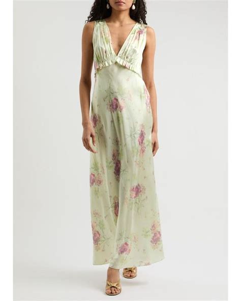 Loveshackfancy Suniva Floral Print Silk Maxi Dress In Metallic Lyst