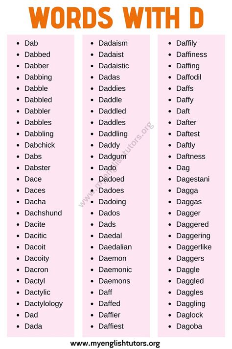 List Of D Words With Examples