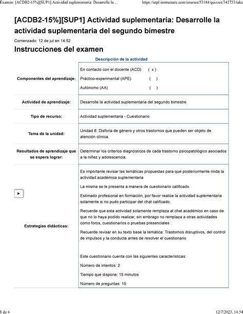 Examen ACDB 2 15 SUP 1 Actividad Suplementaria Desarrolle La