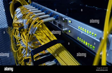 Fiber Optical Cables Patch Panel And Switch Stock Photo Alamy