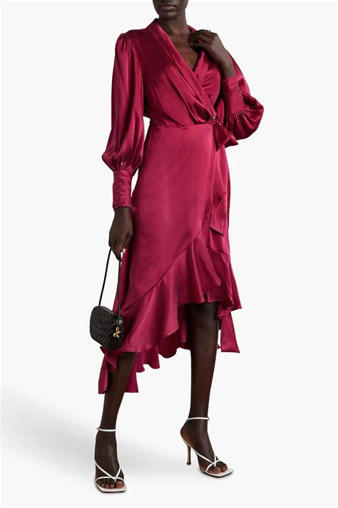 Zimmermann Asymmetric Ruffled Silk Satin Midi Wrap Dress The Outnet