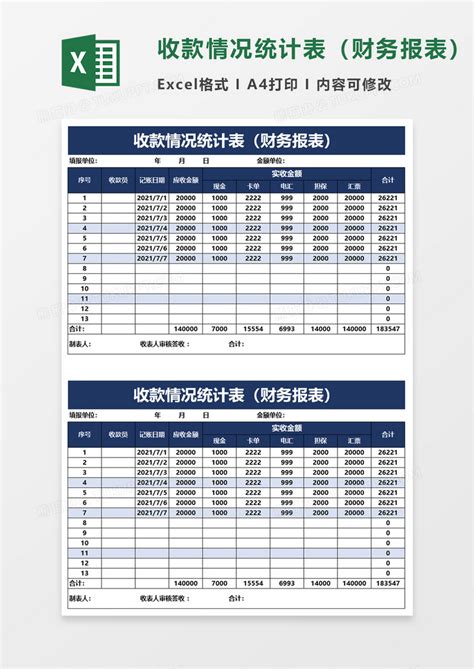 收款情况统计表财务报表Excel模板下载 熊猫办公