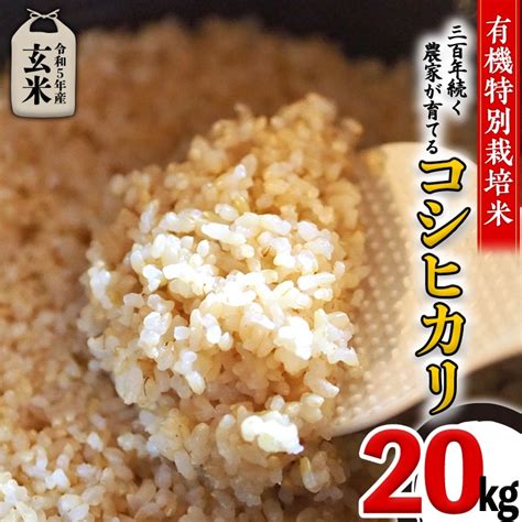 令和4年産 新米 ＞ 三百年 続く 農家 の 有機特別栽培米 コシヒカリ 玄米20kg 有機栽培 農創 米 こめ コメ ごはん ご飯 玄米