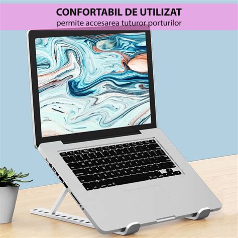 Suport Laptop Tableta Birou Stand Reglabil Universal Alb SP 1