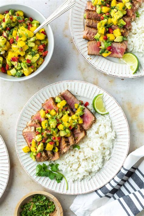 Blackened Tuna Steaks With Mango Avocado Salsa Simply Whisked