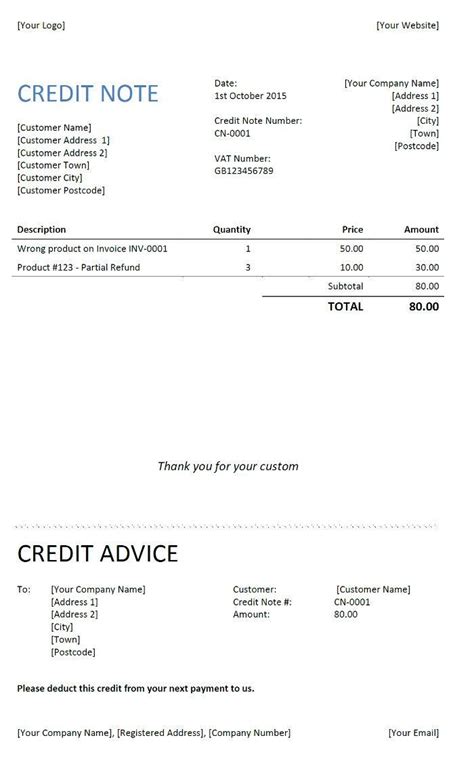 Credit Note Invoicing Template Invoice Template Ideas