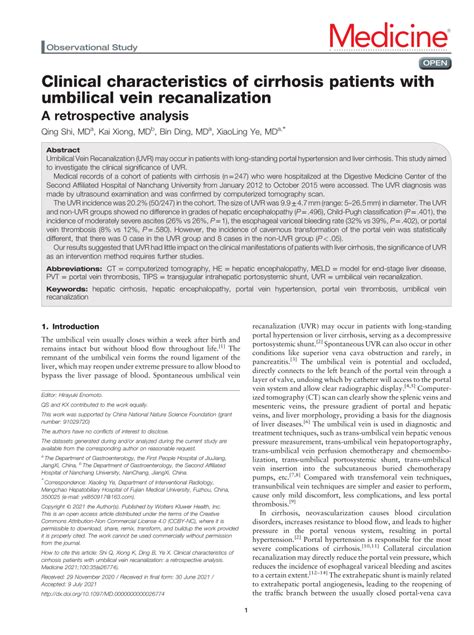 Pdf Clinical Characteristics Of Cirrhosis Patients With Umbilical