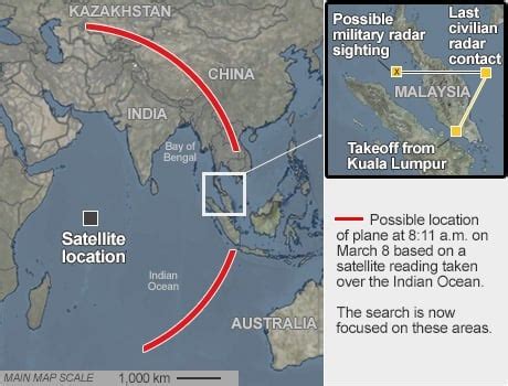 Map: Malaysia Flight MH370 route, search area - World - CBC News