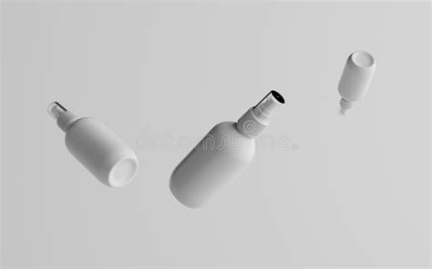 200ml White Plastic Spray Bottle Mockup Three Floating Bottles 3d Illustration Stock