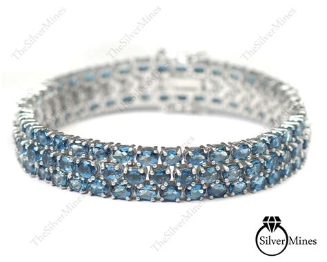 Natural London Blue Topaz Bracelet 925 Sterling Silver Etsy