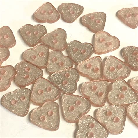 Pink Heart Buttons Glitter Heart Buttons Small Buttons Etsy Uk