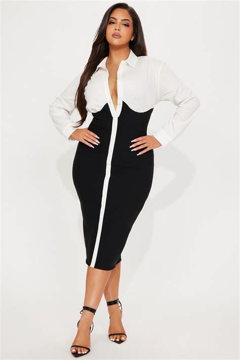 Lets Get Serious Midi Shirt Dress Blackwhite Fashion Nova