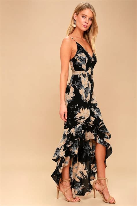 Elegant Floral Print High Low Dress Black Floral Dress Lulus