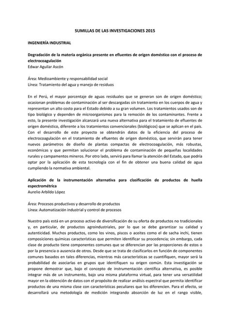 Sumillas Investigaciones Ingeniería Industrial PDF