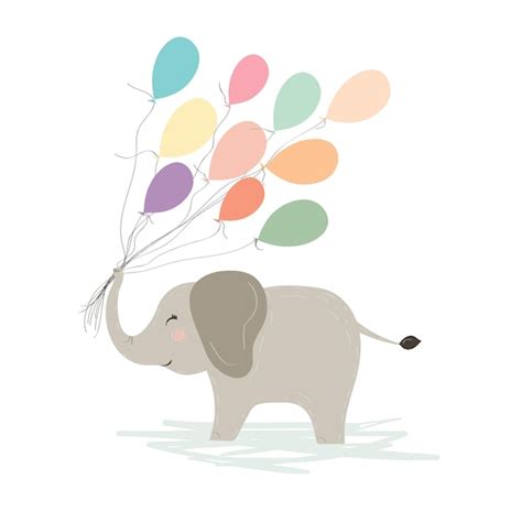 Lindo elefante con ilustración de globos Vector Premium