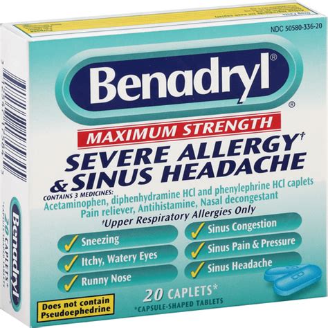 Benadryl Severe Allergy Sinus Headache Maximum Strength Caplets