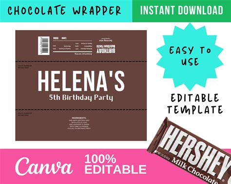 Hershey Chocolate Wrapper Template Candy Pack Canva Etsy