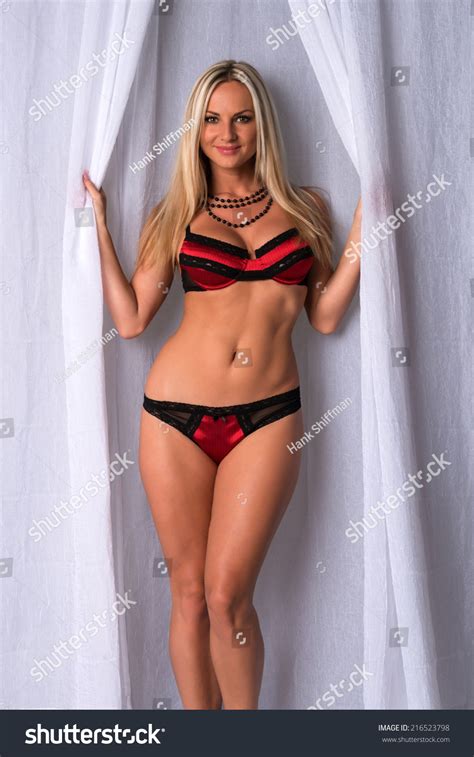 Beautiful Czech Blonde Red Black Lingerie Stock Photo 216523798 Shutterstock