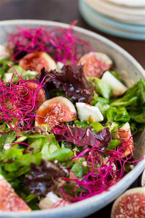 Fig And Goat Cheese Salad With Beet Sprouts And Raspberry Vinaigrette