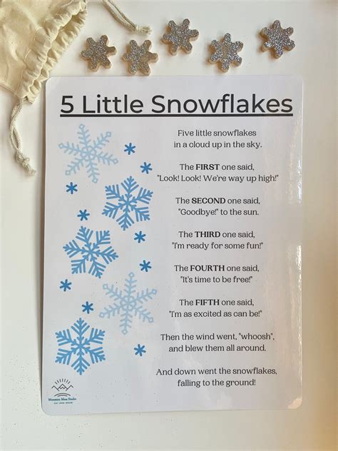 Five Little Snowflakes Poetry Set Set of 5 Wooden Glittery Snowflakes ...