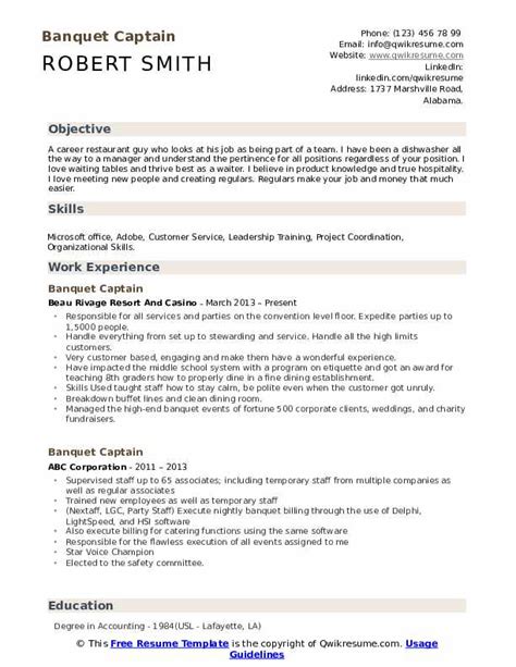 Banquet Captain Resume Samples Templates For