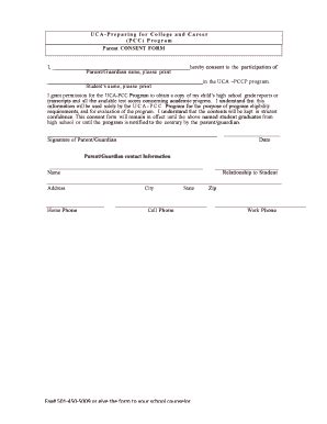 Fillable Online Uca Parent Consent Form University Of Central