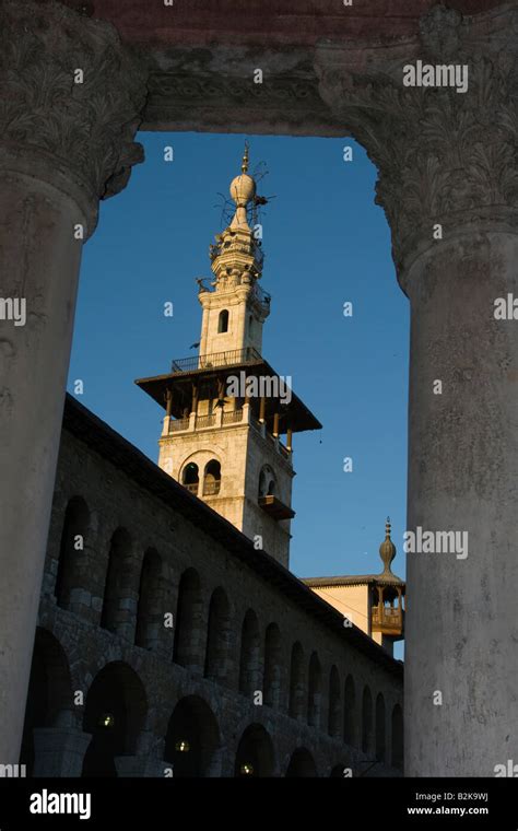 Minaret Of The Bride At The Umayyad Mosque In Damascus Syria Stock