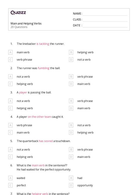 50 Verbs Worksheets For 5th Grade On Quizizz Free And Printable