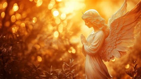 Guardian Angel Statue In Golden Light Symbolizing Protection Divine