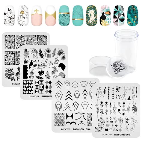 Kads Nail Stamping Plate Set French Summer Flower Flamingo Rose