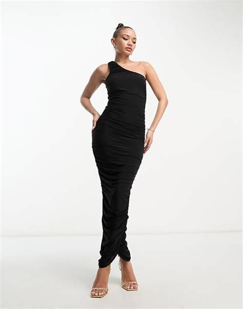 Femme Luxe Figurbetontes Gerafftes Maxikleid In Schwarz Mit One