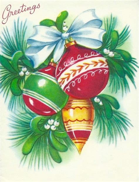 Vintage Ornaments Retro Christmas Card Christmas Greetings Shiny