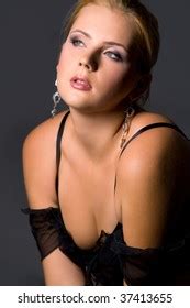 Sensual Blond Black Lingerie Studio Portrait Stock Photo