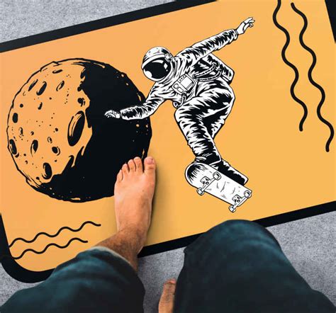 Håndtegnet astronaut skateboard soveroms vinylteppe Tenstickers